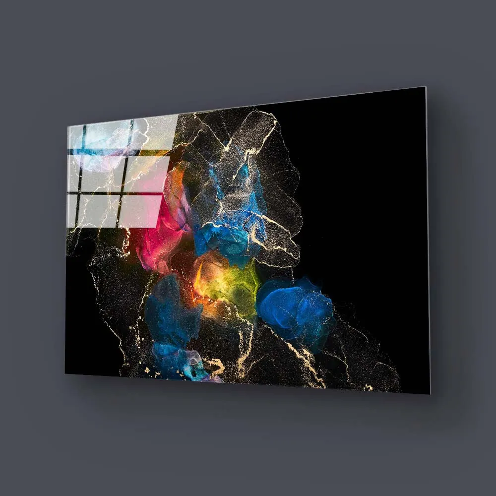 Abstract Multi-Coloured Alcohol Ink Marble Glass Wall Art