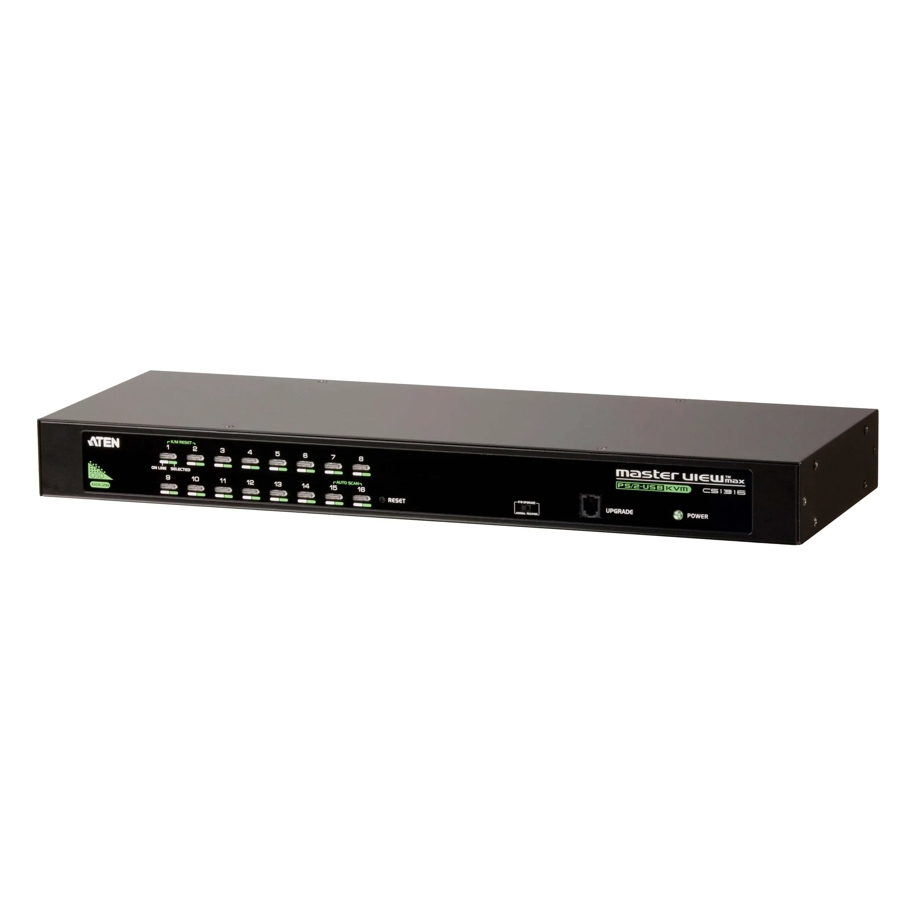 Aten Rackmount KVM Switch 16 Port VGA PS/2-USB, KVM Cables NOT Included, Selection Via Front & USD Menu, Broadcast Mode