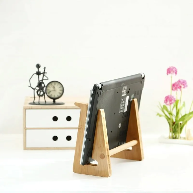 Bamboo Wood Desktop Storage Rack for Computers and Tablets