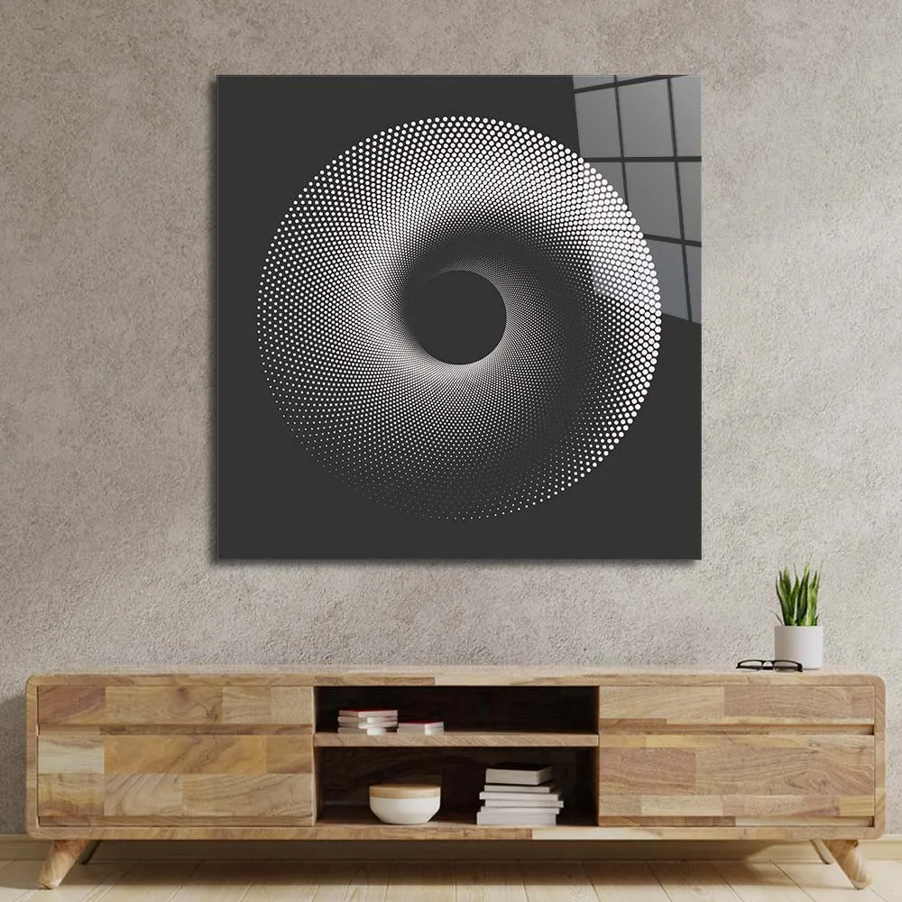Black Abstract Halftone Spiral Glass Wall Art