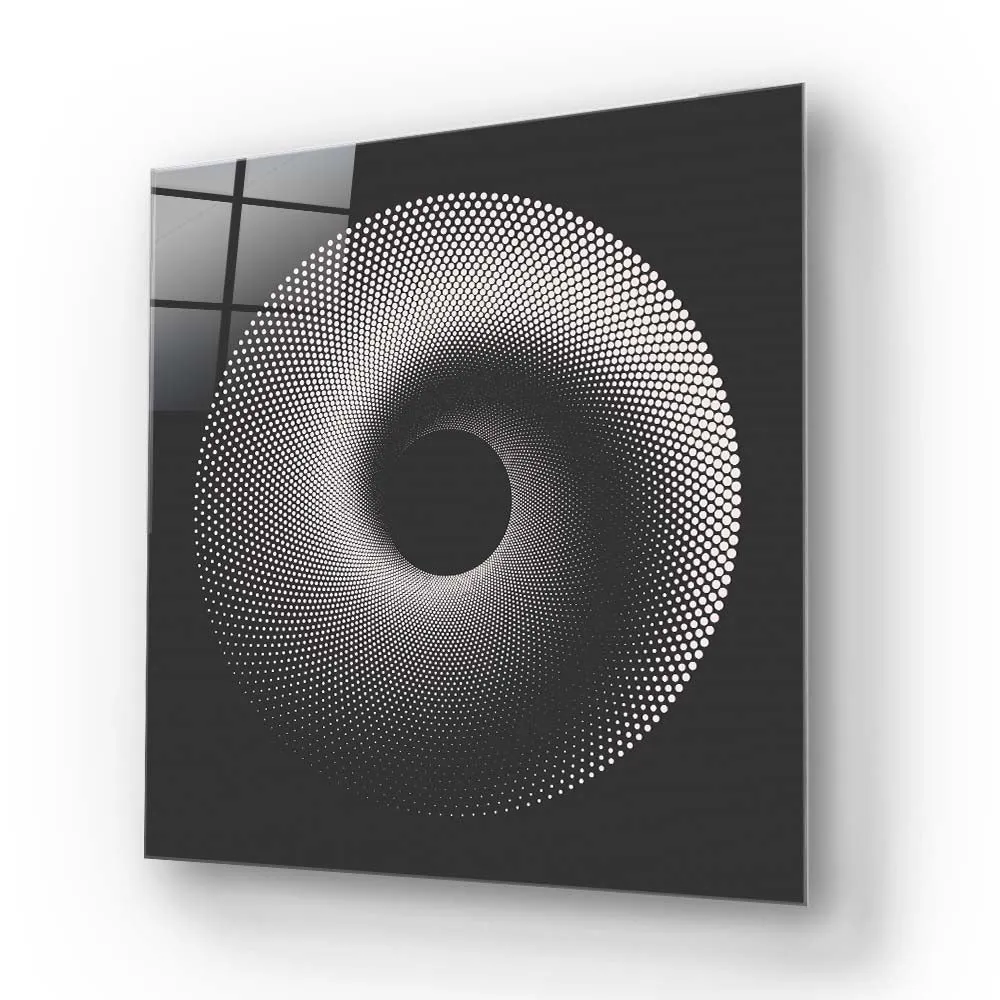 Black Abstract Halftone Spiral Glass Wall Art