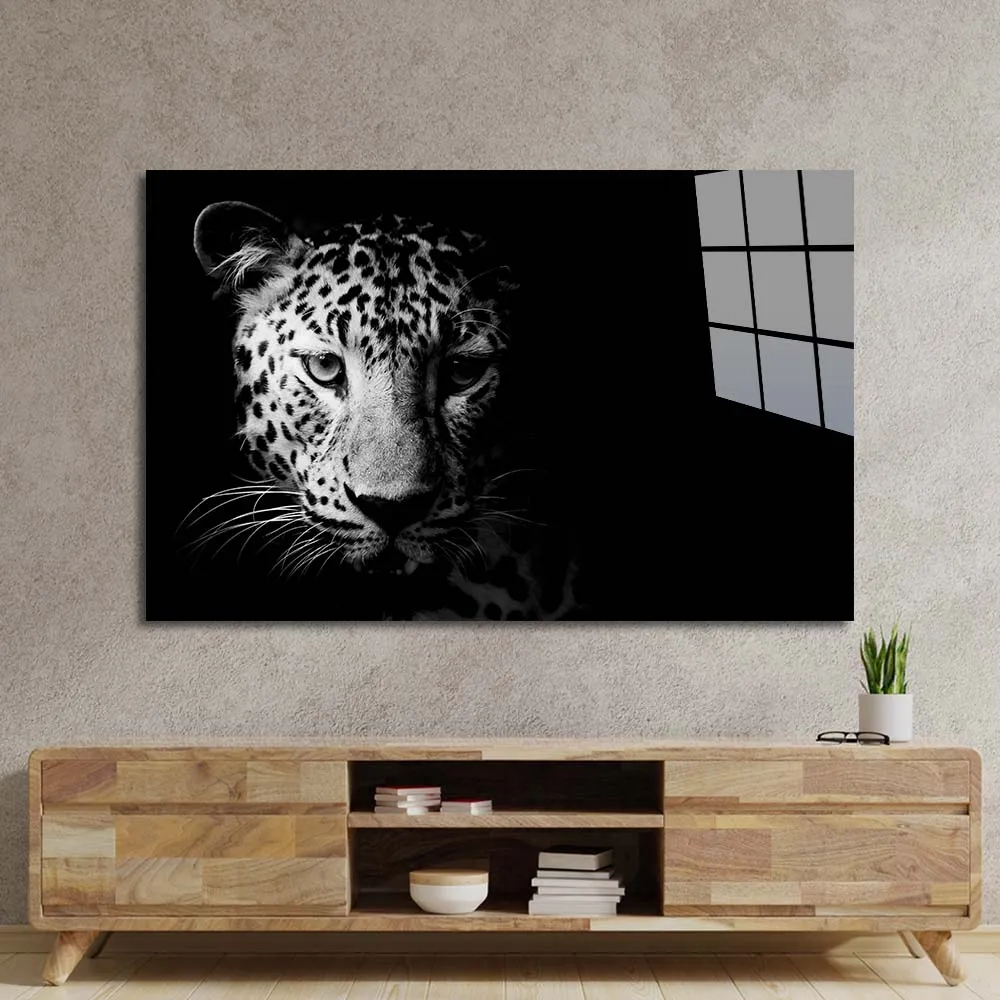 Black and White Leopard Glass Wall Art