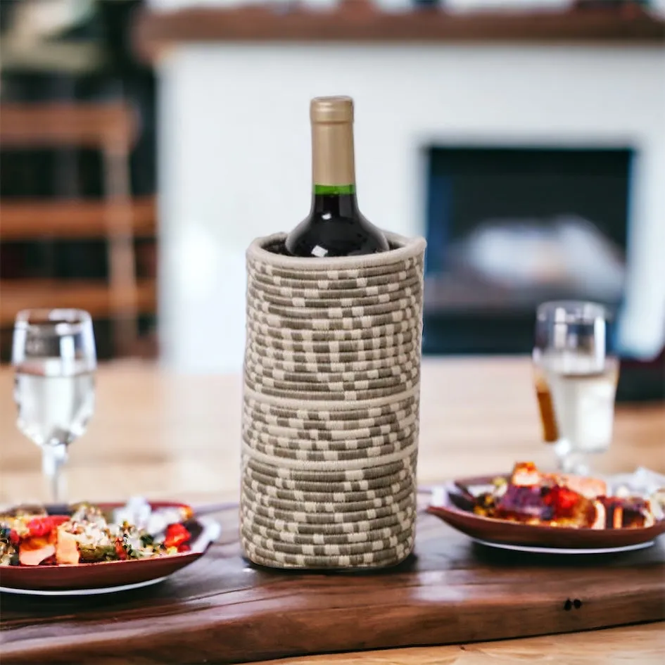 BLACK RAFFIA VASE - GREY