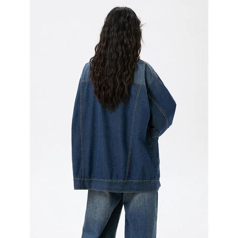 Chic Geometric Denim Coat with Single Breasted Design