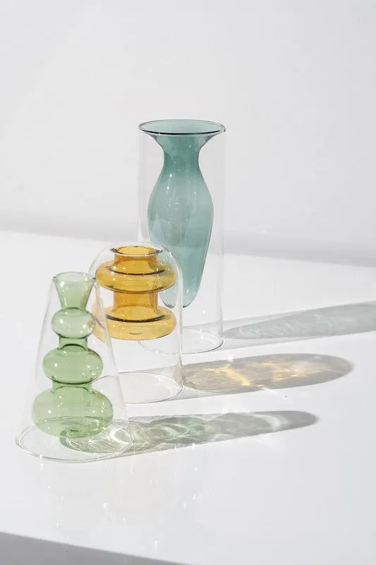 Double Layer Transparent Glass Vase 3 pcs/set