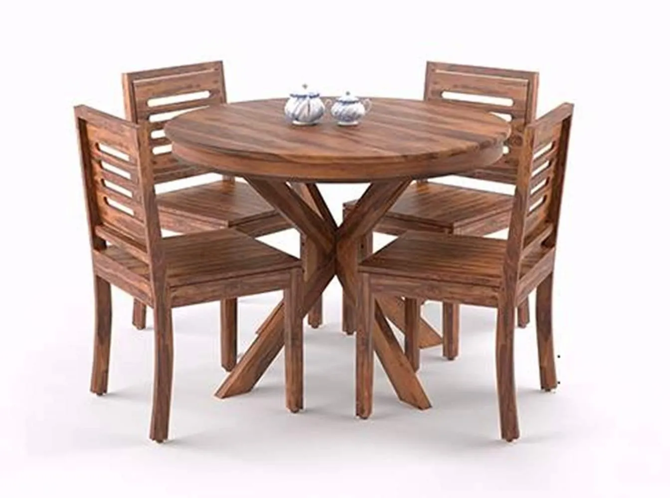 Ganpati Arts Sheesham Wood Round 4 Seater Dining Table Set with 4 Chairs Furniture for Home Dining Room Set Wooden Furniture for Living Room (Natural Finish)