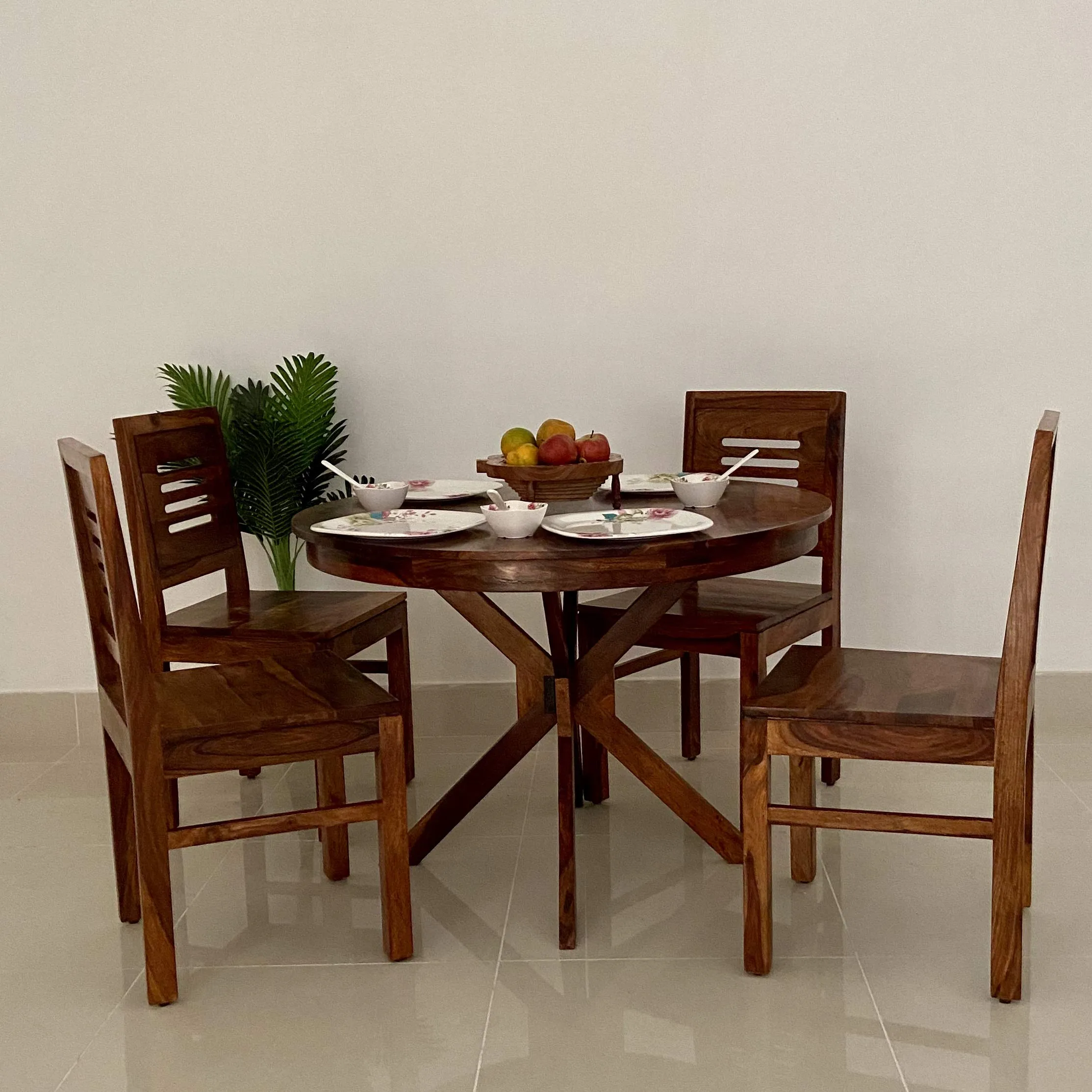 Ganpati Arts Sheesham Wood Round 4 Seater Dining Table Set with 4 Chairs Furniture for Home Dining Room Set Wooden Furniture for Living Room (Natural Finish)
