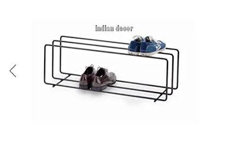 INDIAN DECOR. 2943 Classic Square Shaped Modern Metal Shoe Rack- Black
