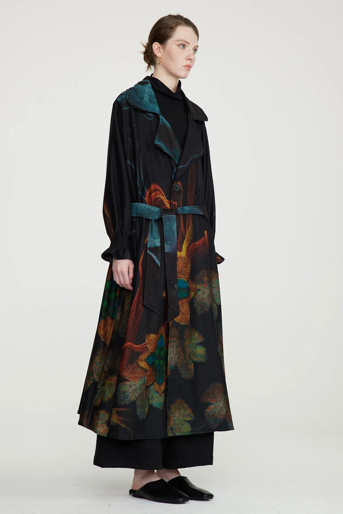 Retro Print Cozy Casual Long Coat