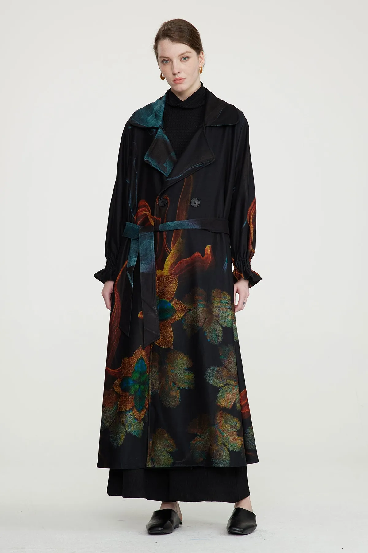 Retro Print Cozy Casual Long Coat