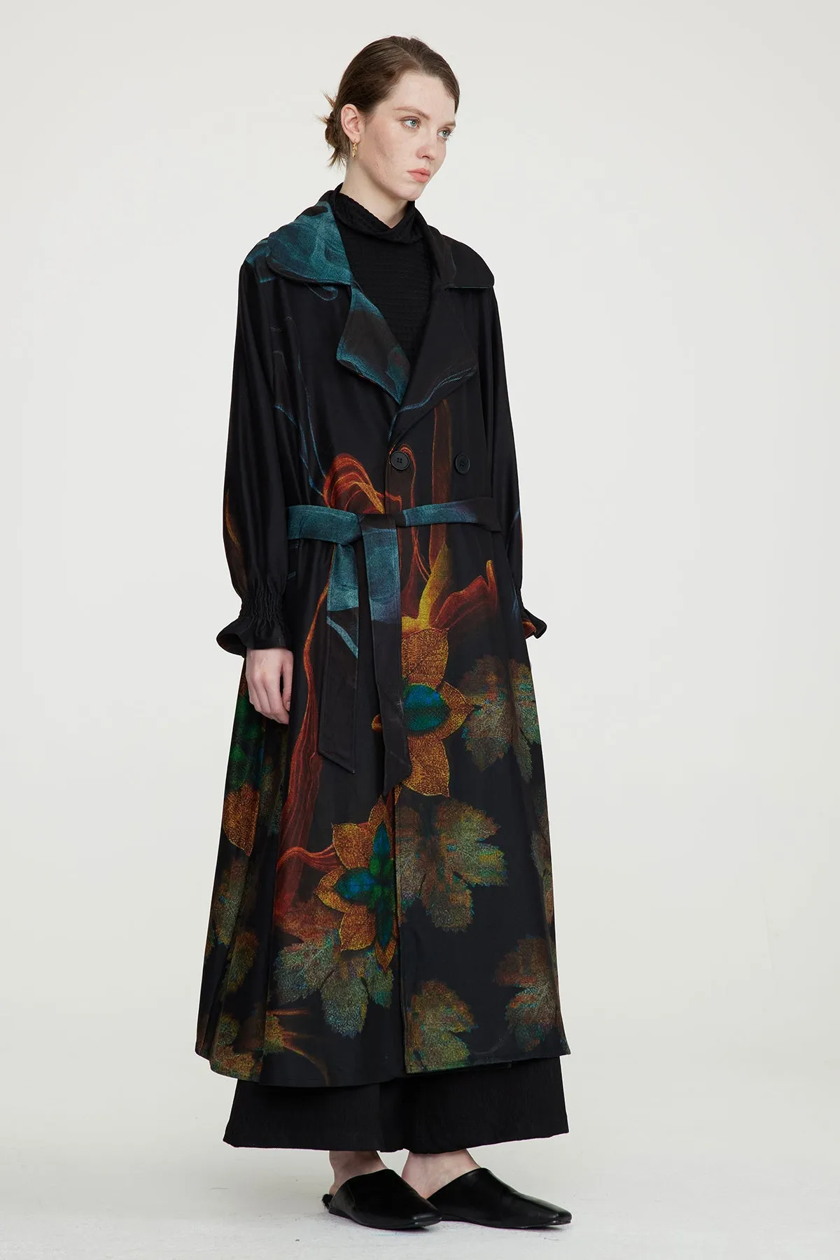 Retro Print Cozy Casual Long Coat