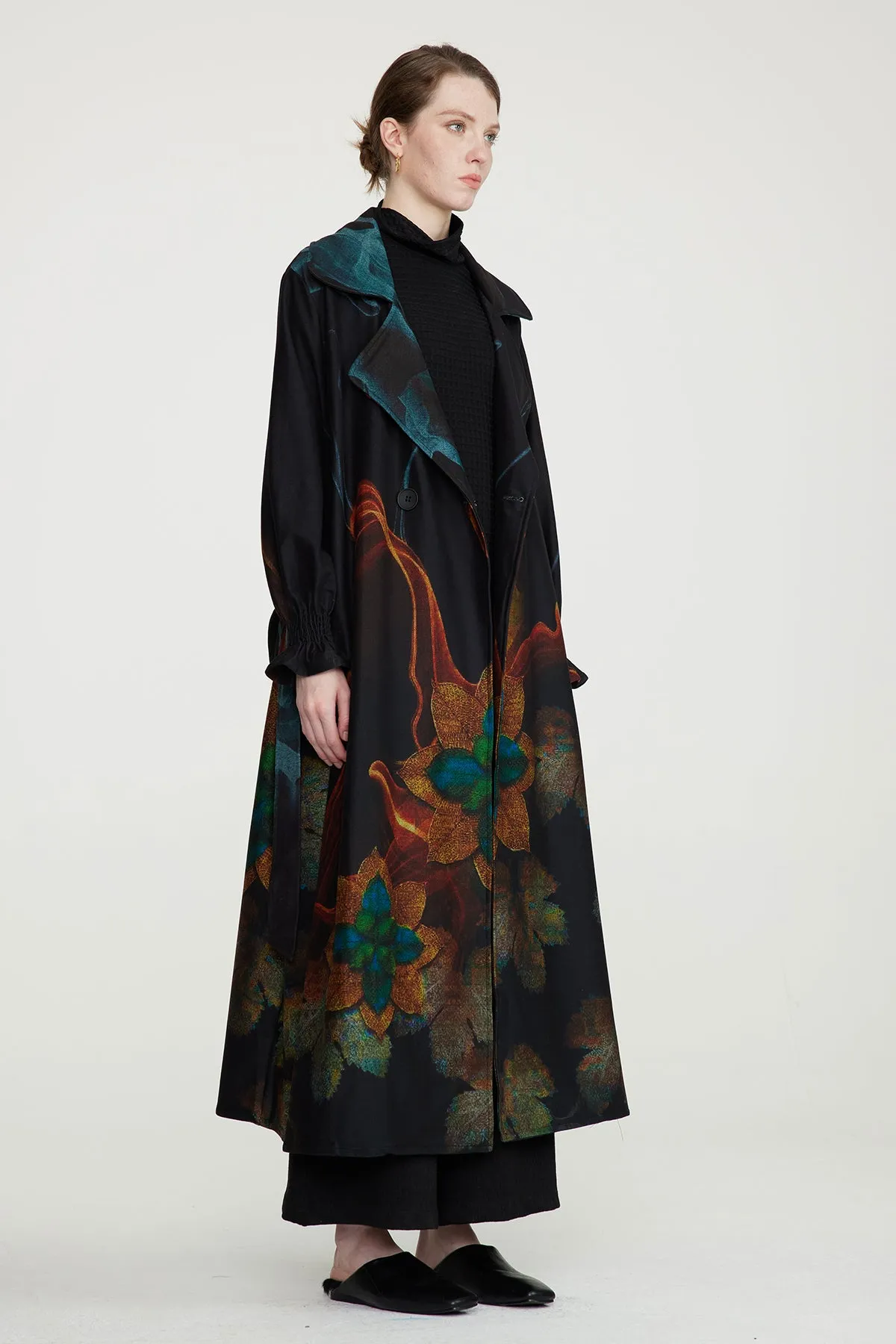 Retro Print Cozy Casual Long Coat