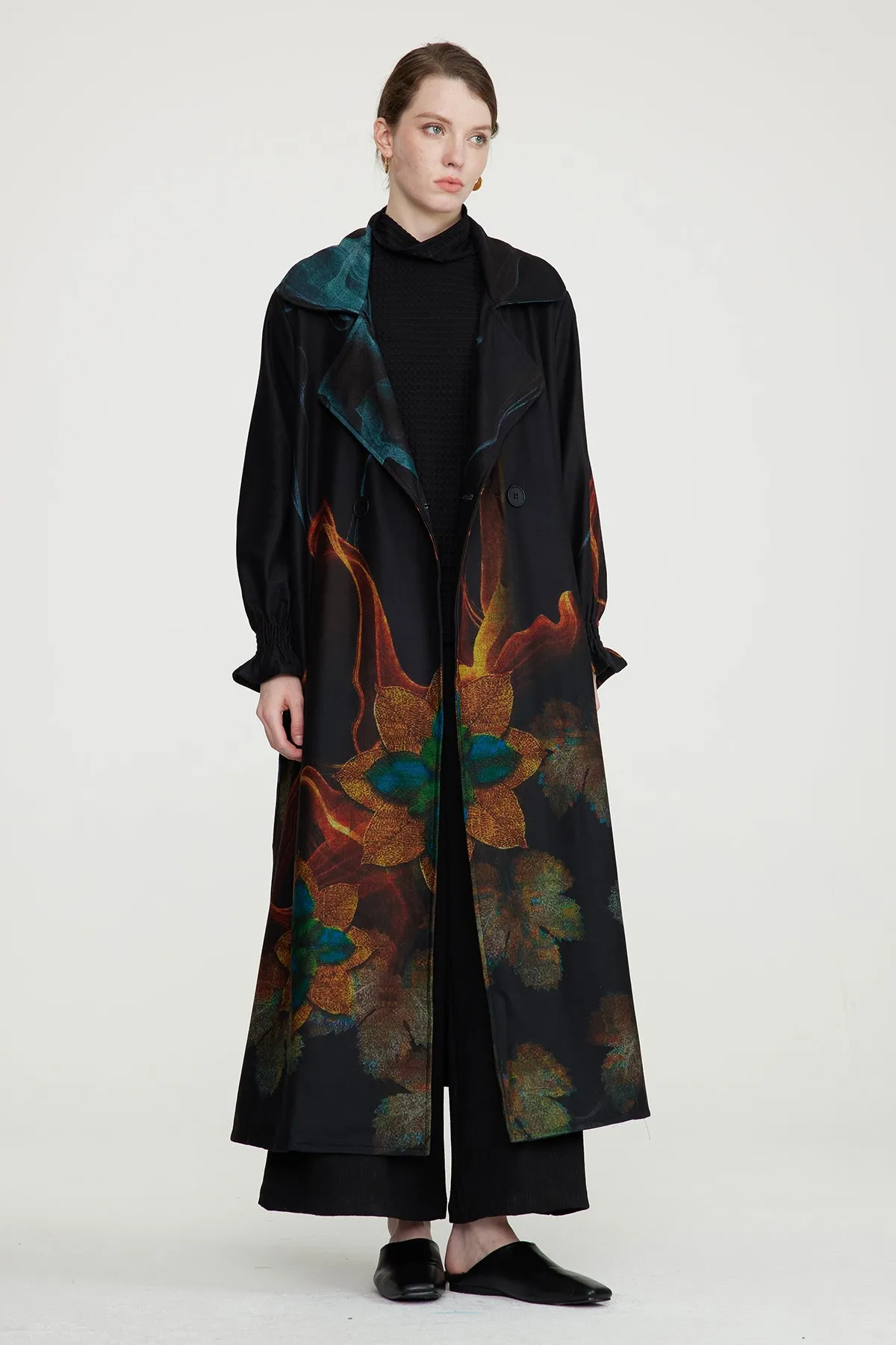 Retro Print Cozy Casual Long Coat