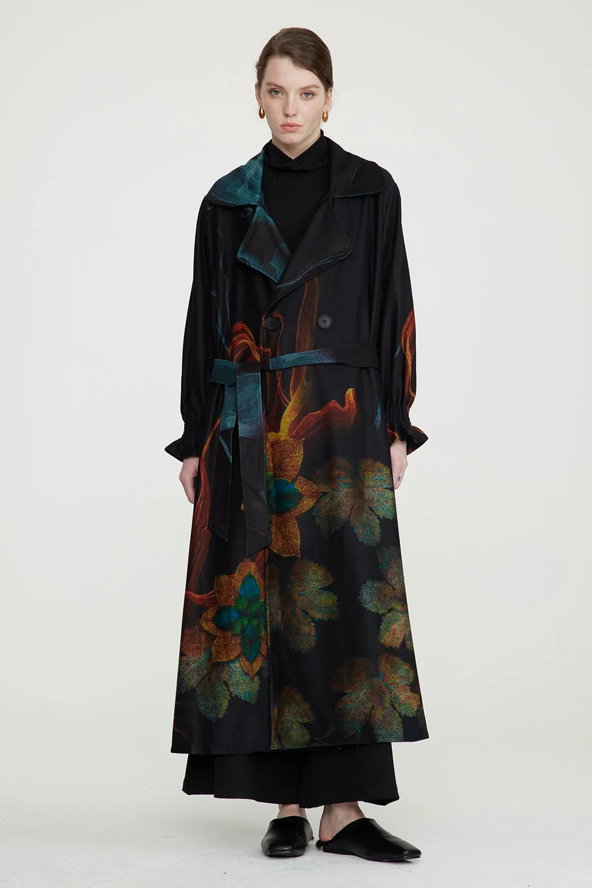 Retro Print Cozy Casual Long Coat