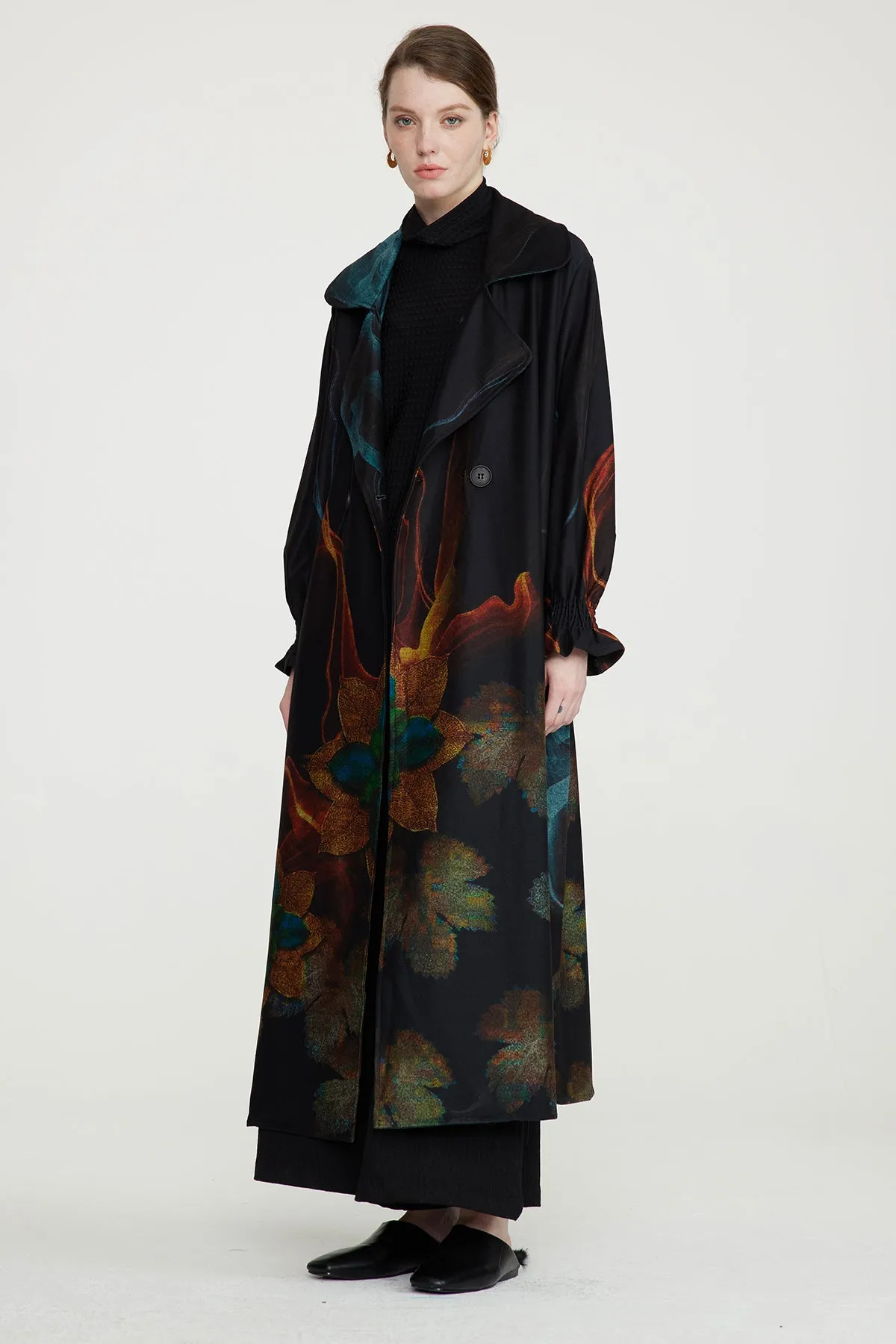 Retro Print Cozy Casual Long Coat