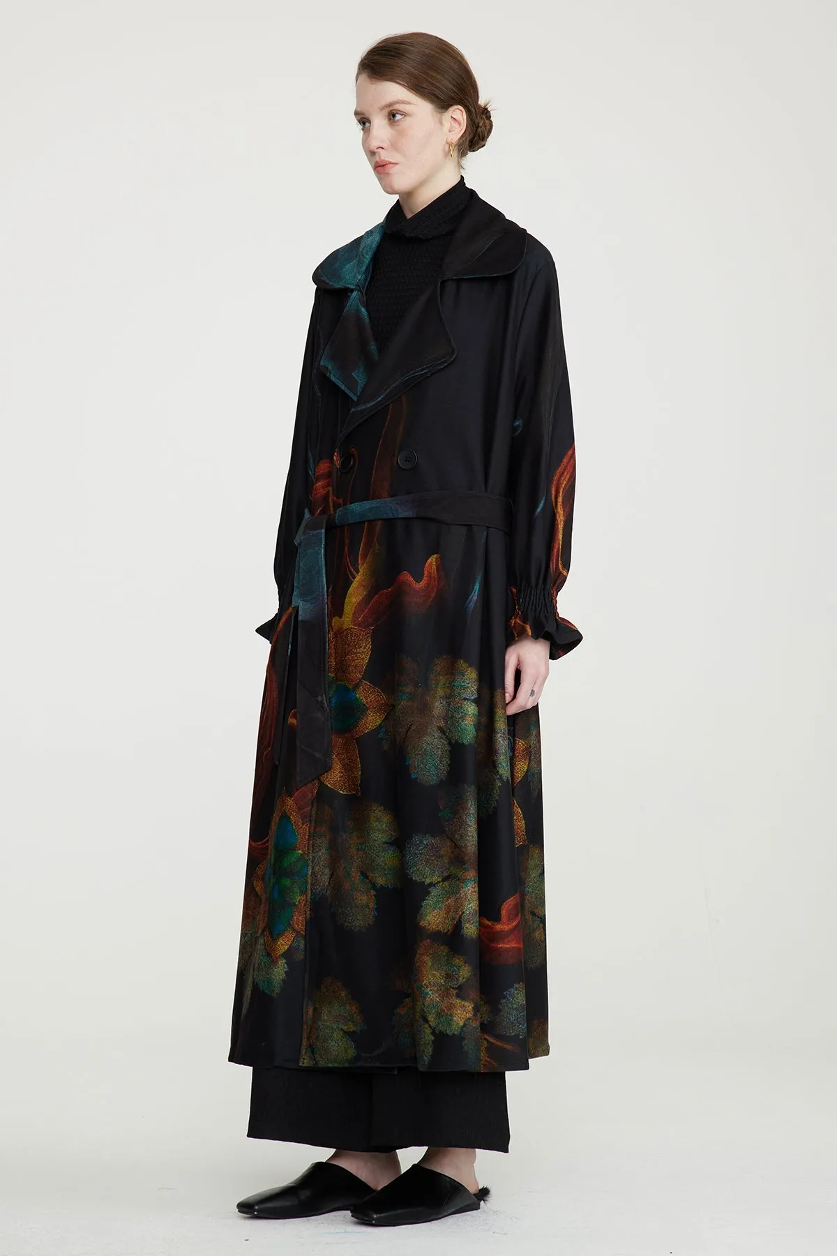Retro Print Cozy Casual Long Coat