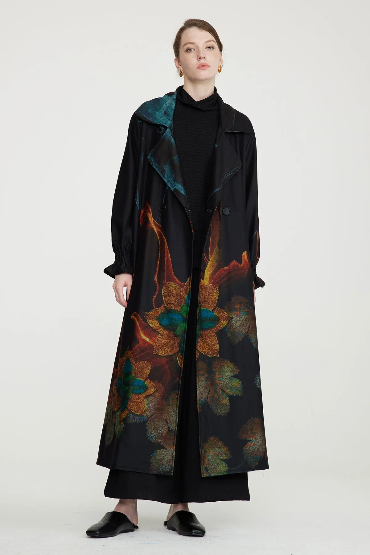 Retro Print Cozy Casual Long Coat