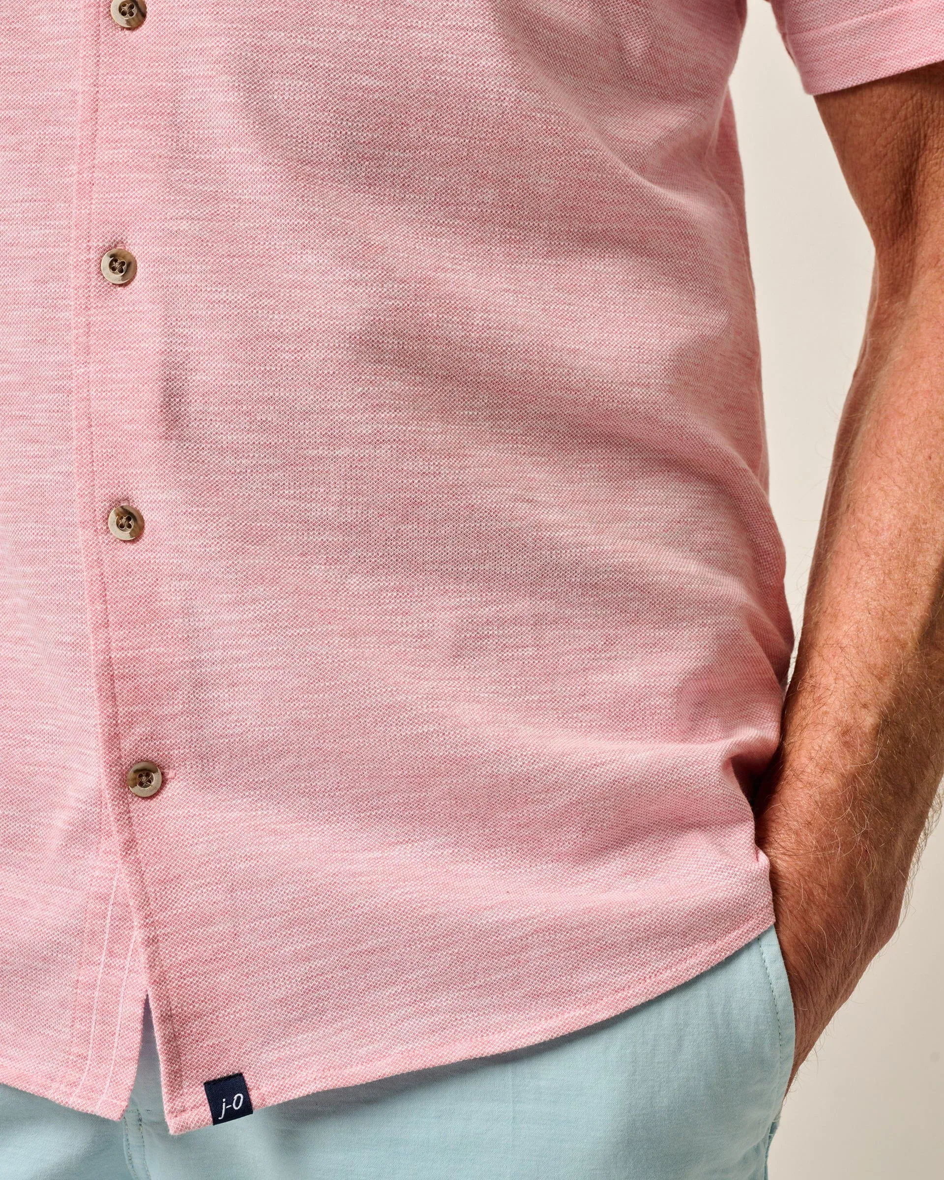 Short-Sleeve Knit Pique Button-Down Shirt - Tasca