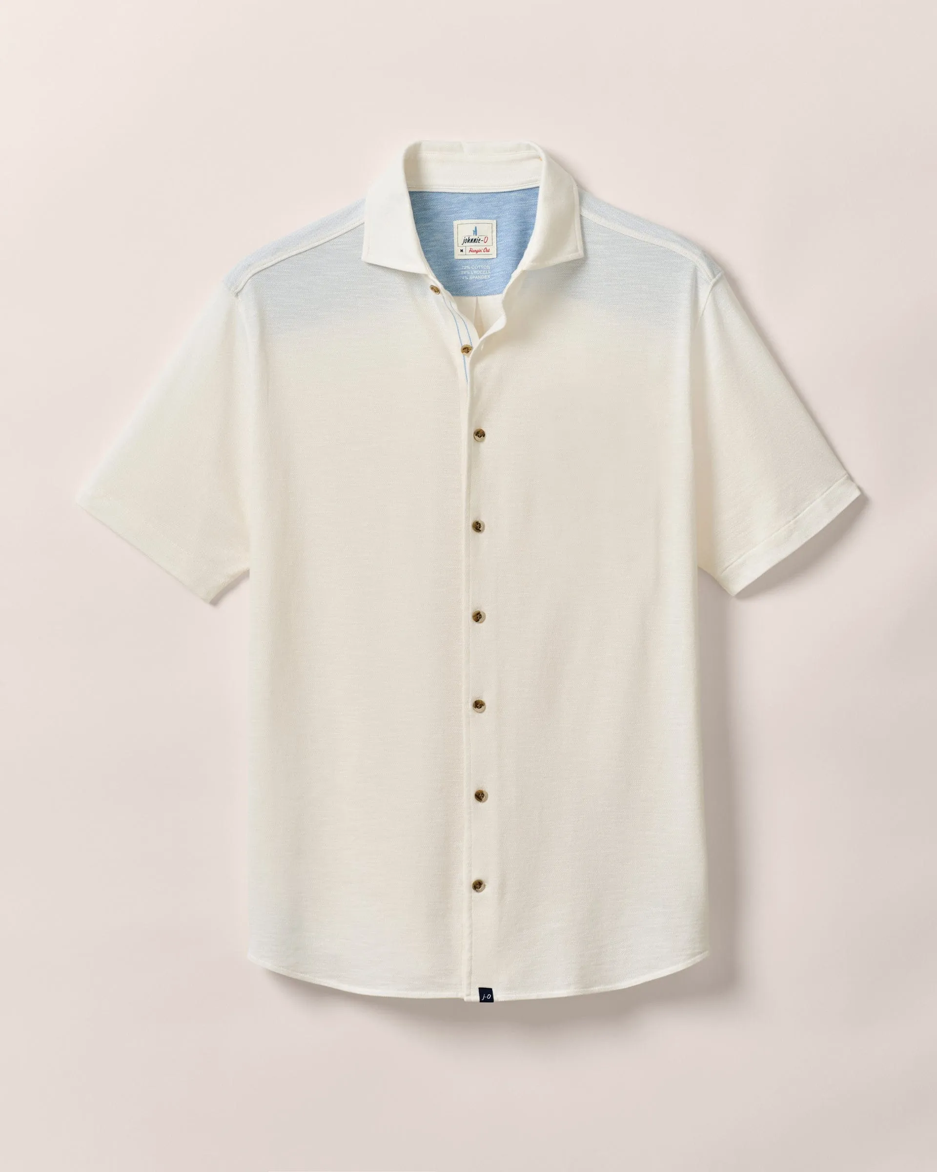 Short-Sleeve Knit Pique Button-Down Shirt - Tasca