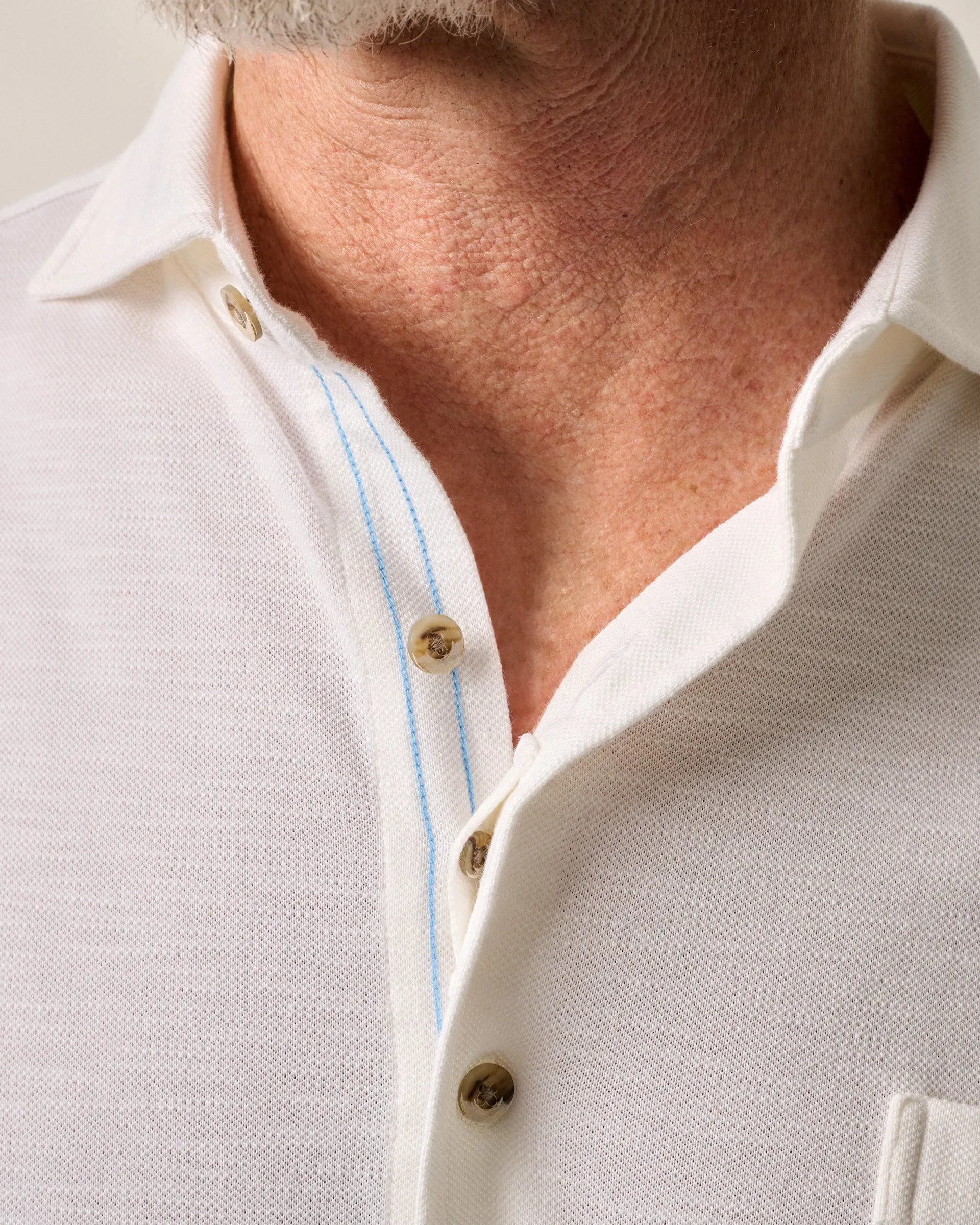 Short-Sleeve Knit Pique Button-Down Shirt - Tasca