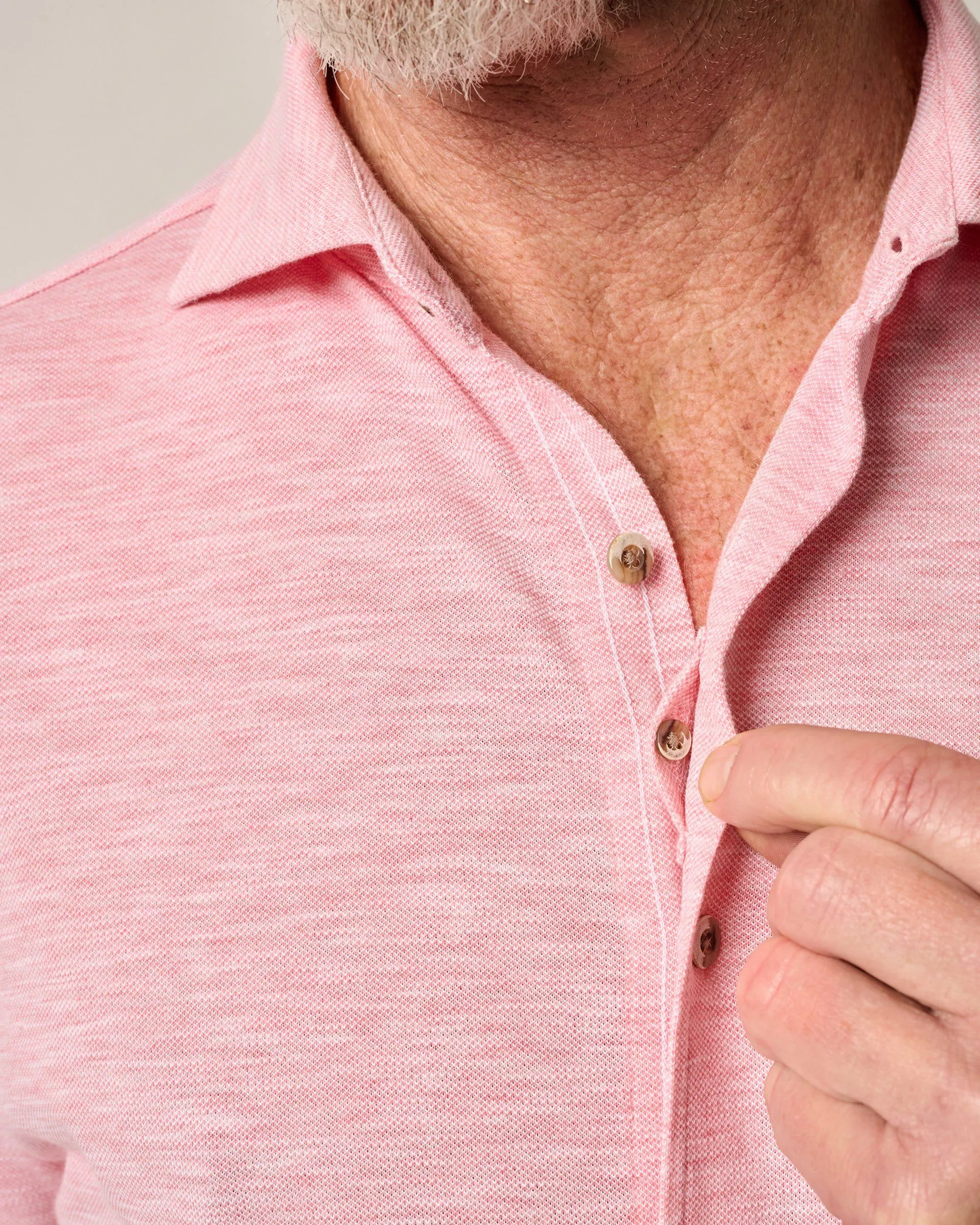 Short-Sleeve Knit Pique Button-Down Shirt - Tasca