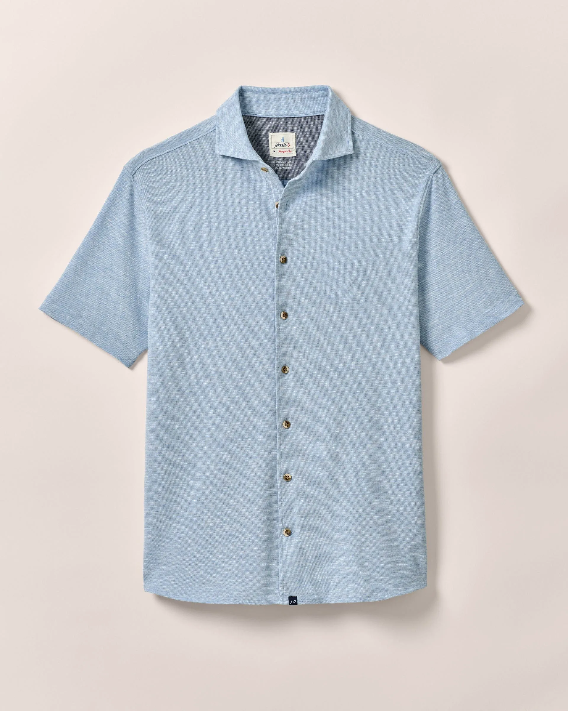Short-Sleeve Knit Pique Button-Down Shirt - Tasca