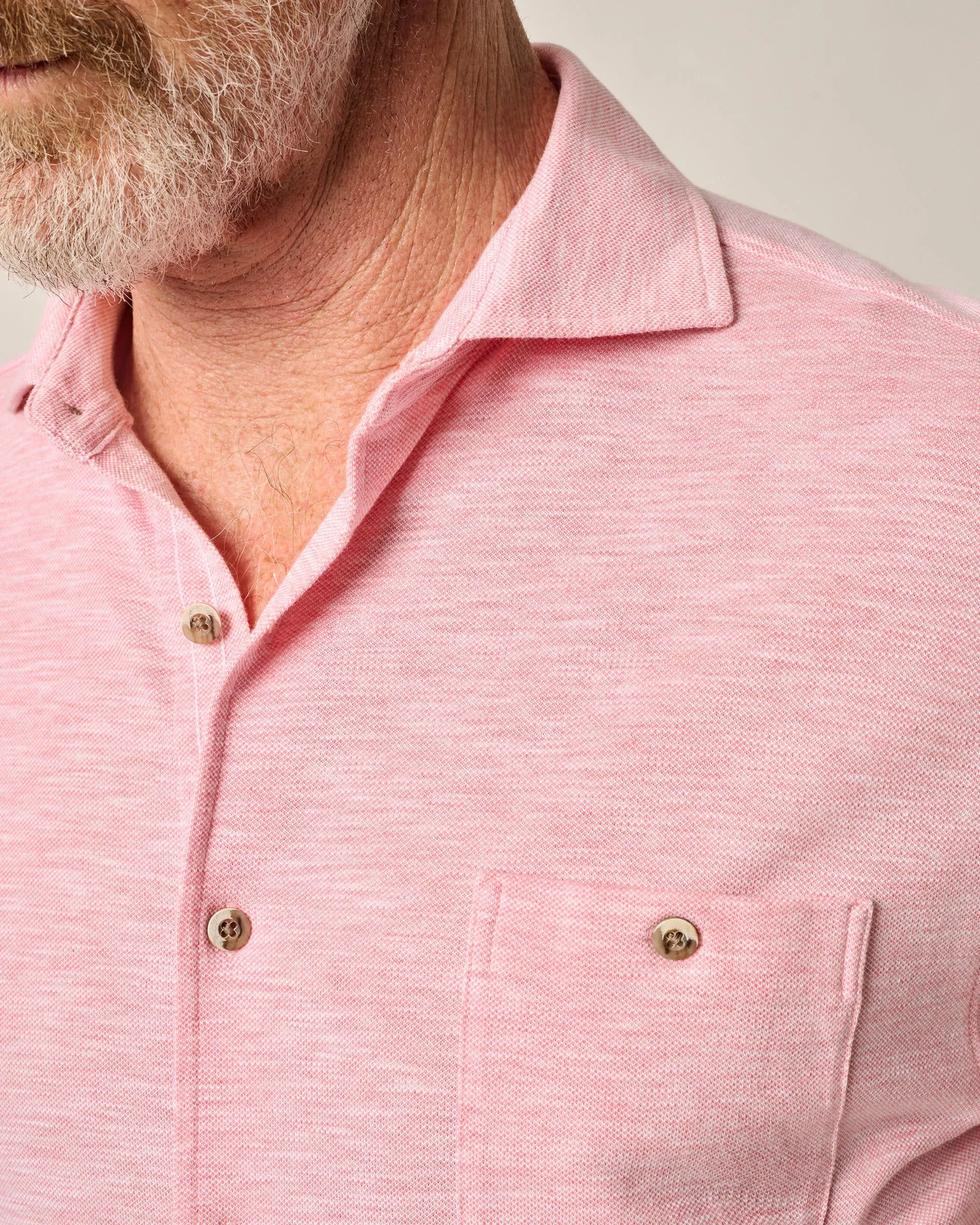 Short-Sleeve Knit Pique Button-Down Shirt - Tasca