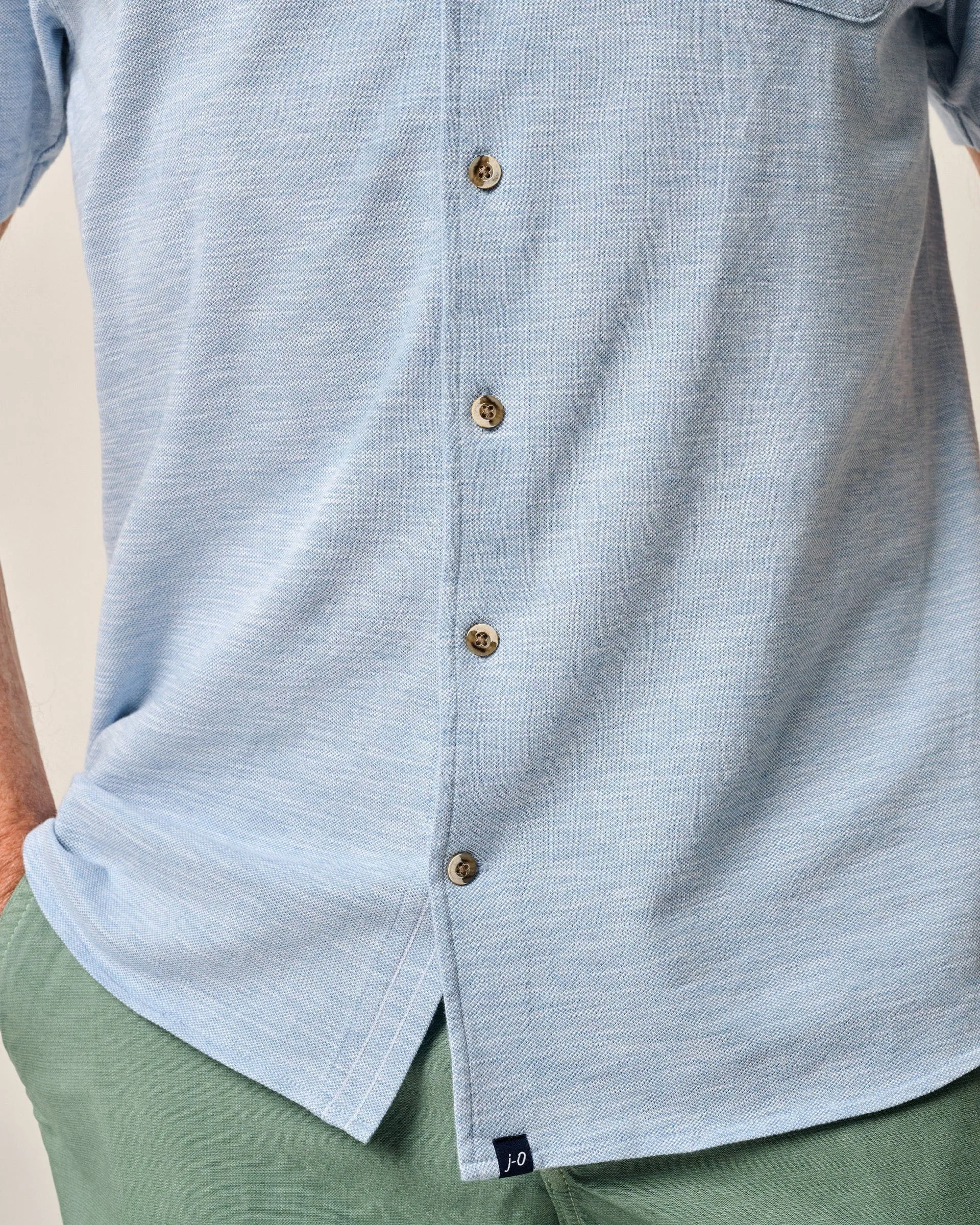 Short-Sleeve Knit Pique Button-Down Shirt - Tasca