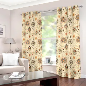 Vintage Gold Floral Printed Curtain Set