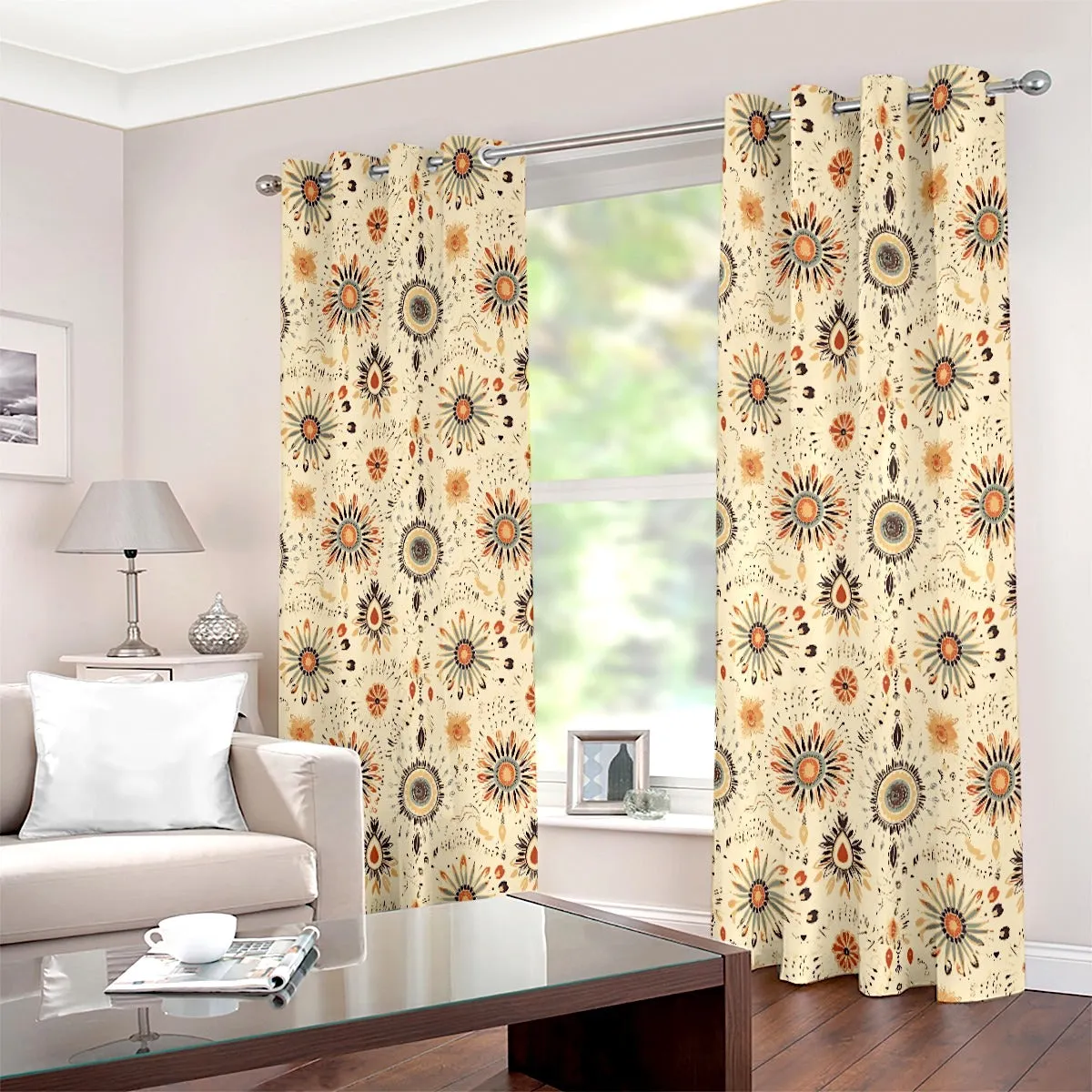 Vintage Gold Floral Printed Curtain Set