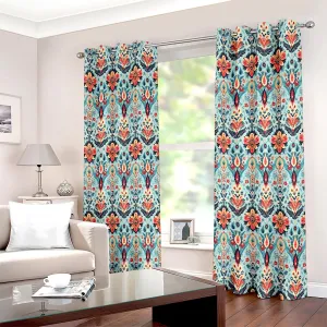 Vintage Red Daisy Floral Printed Curtain Set